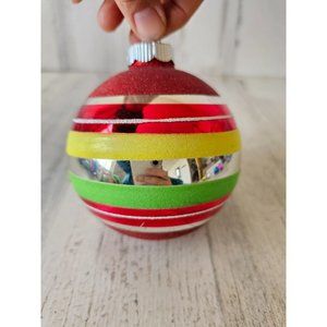 Vintage radko shiny Brite 4" red striped ball ornament velvet Xmas tree